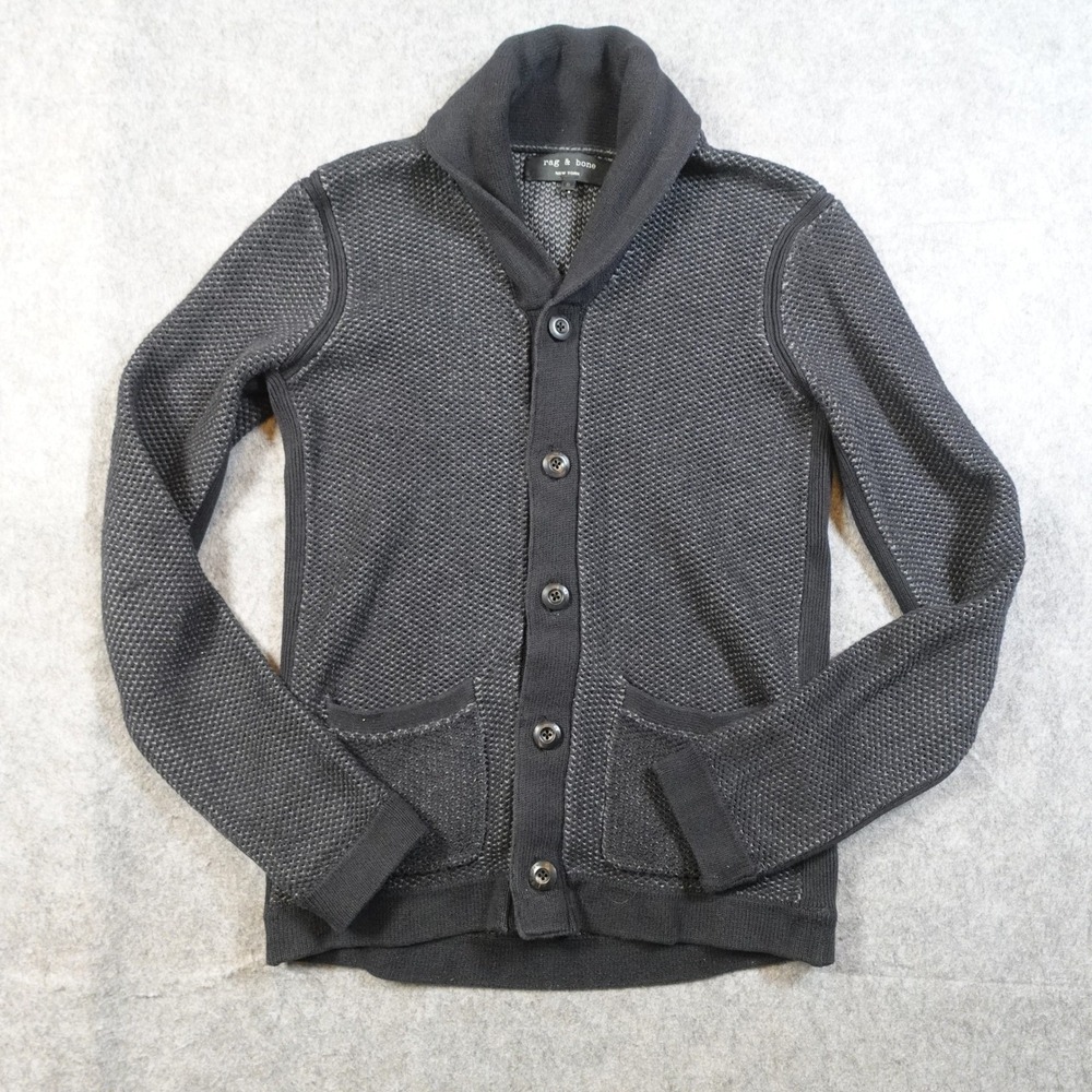 Rag Bone Sweater Mens Small Gray Shawl Collar Chunky Knit Cardigan Cotton
